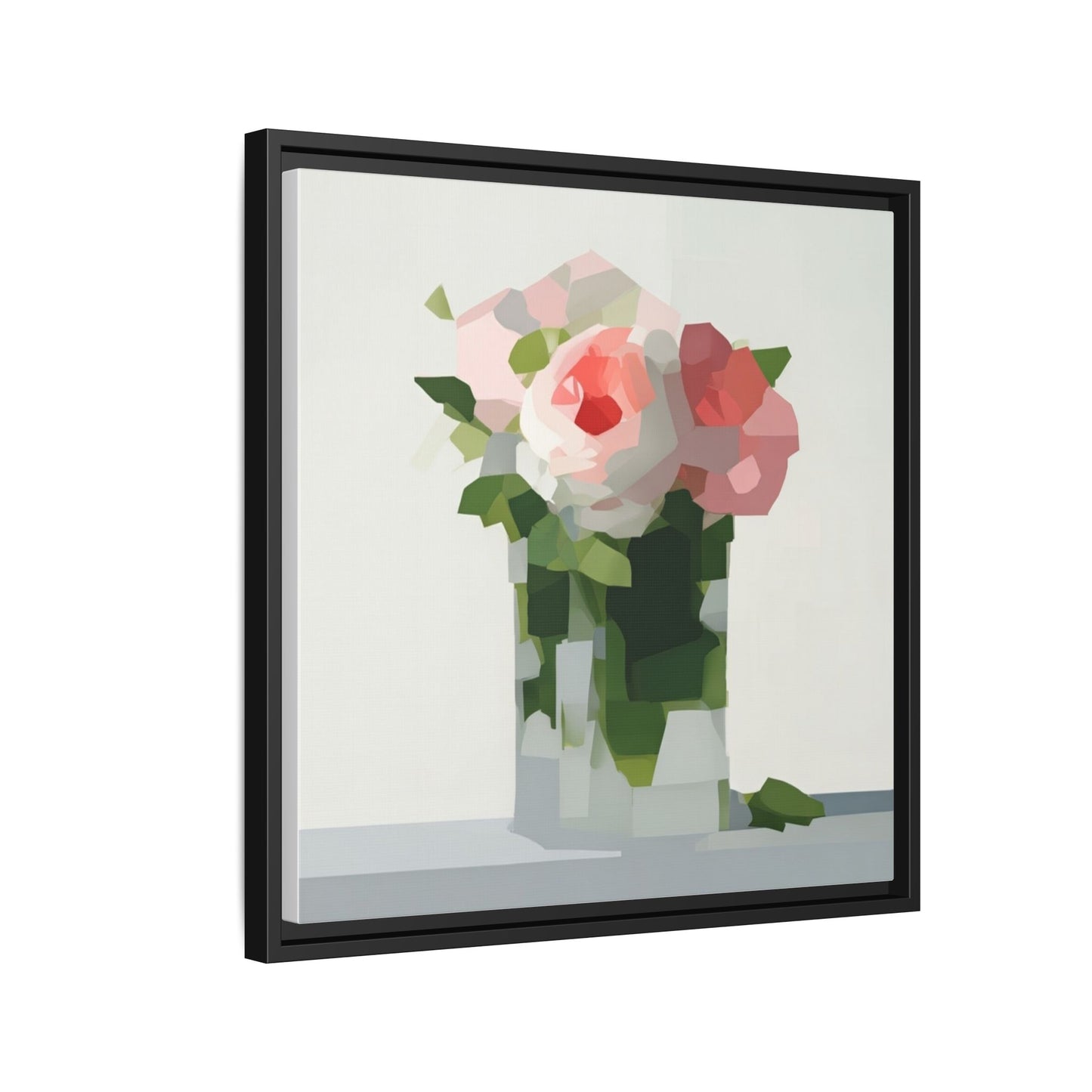 Framed Floral Canvas Print — Modern Pink Roses Still Life