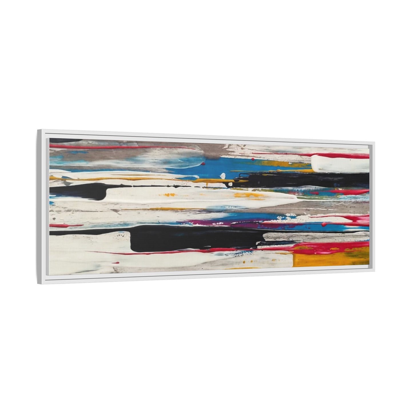 Abstract Multi-Color Framed Canvas Wall Art — Modern Horizontal Brushstroke Print