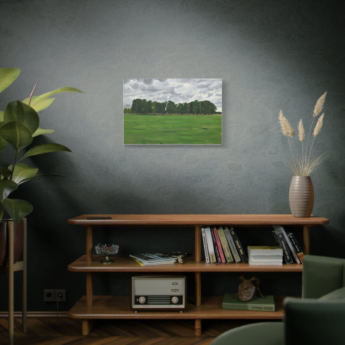Green Field Landscape Canvas Print — Tranquil Park Scene Matte Stretched Canvas