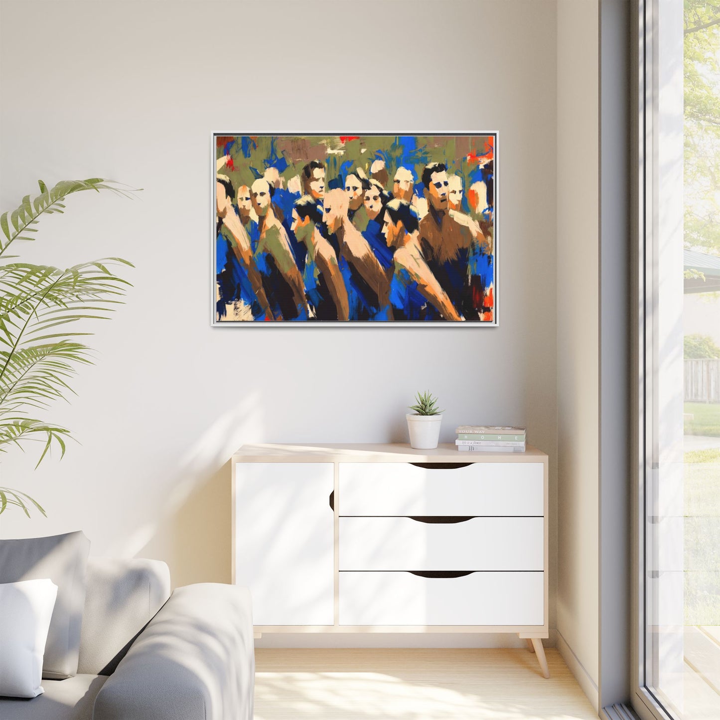 Abstract Crowd Matte Canvas Print — Framed Multi-Color Wall Art