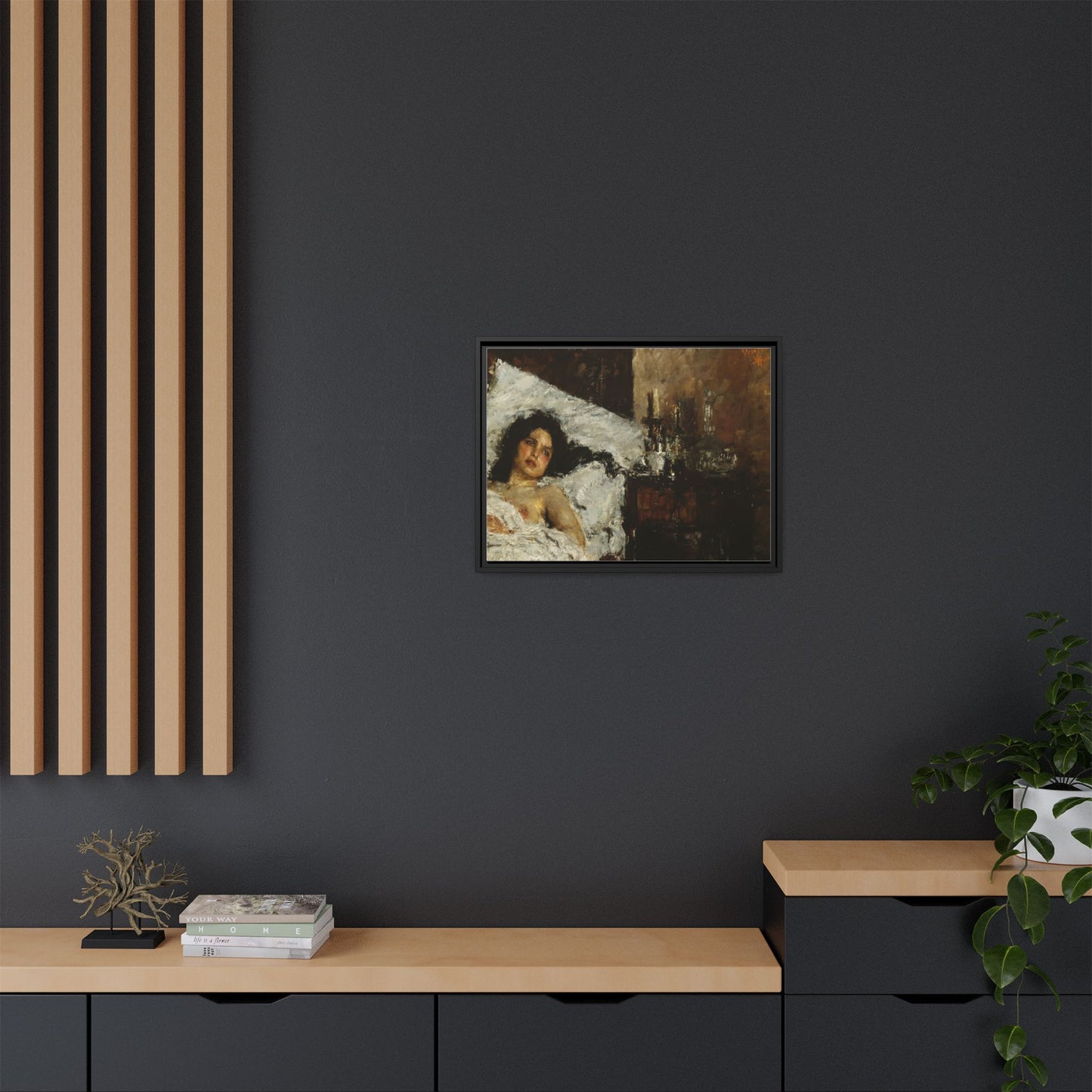 Resting by Antonio Mancini Framed Matte Canvas Wall Art Print