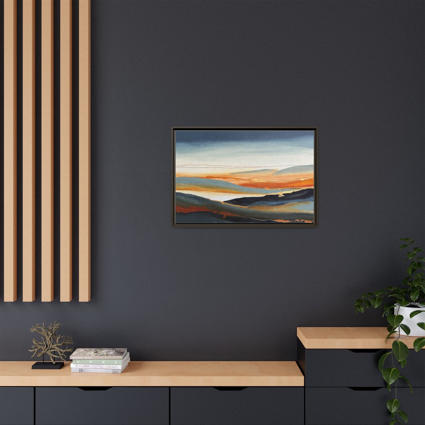 Framed Matte Canvas: Abstract Coastal Sunset Landscape Wall Art