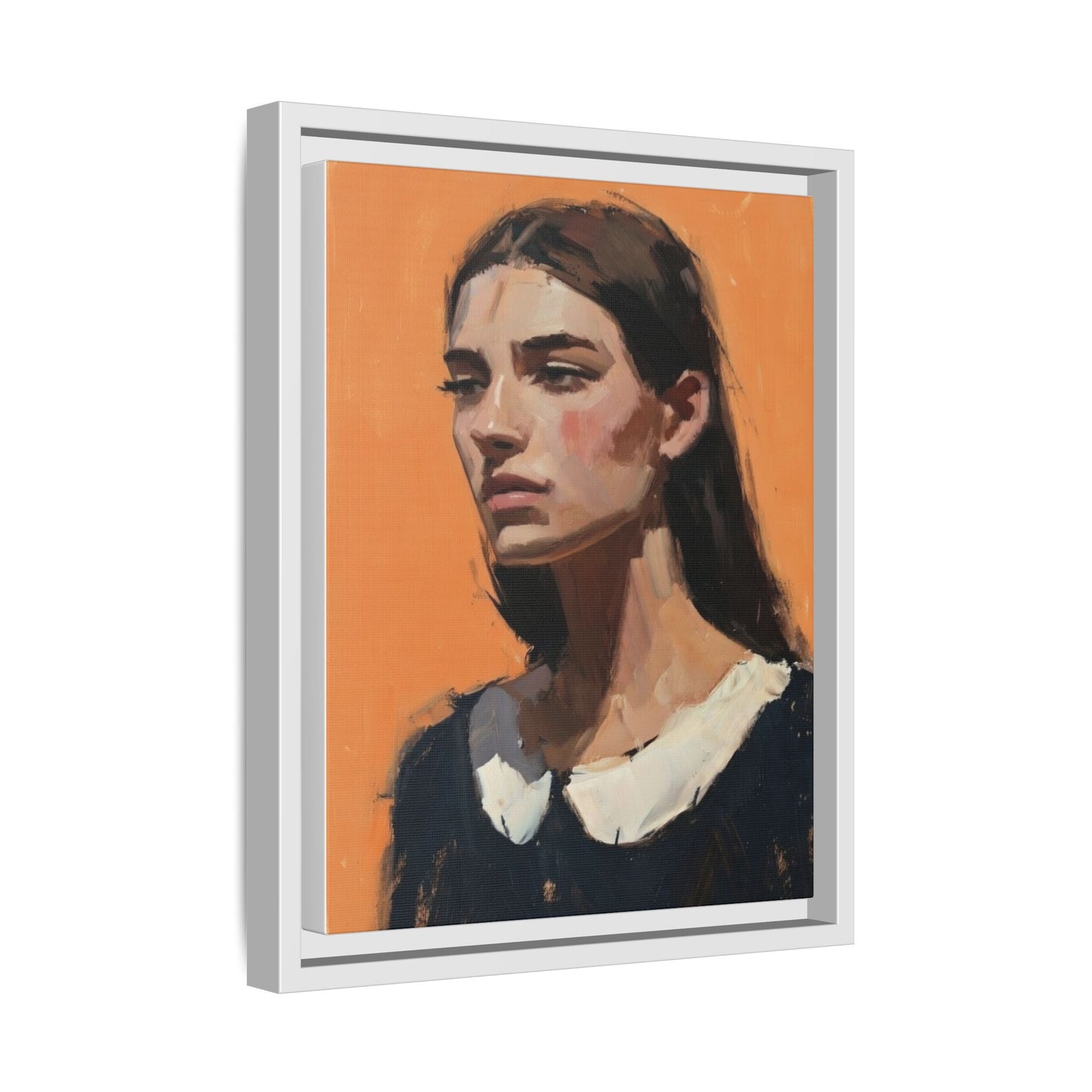 Framed Matte Canvas Portrait Art — Modern Figurative Painting on Orange