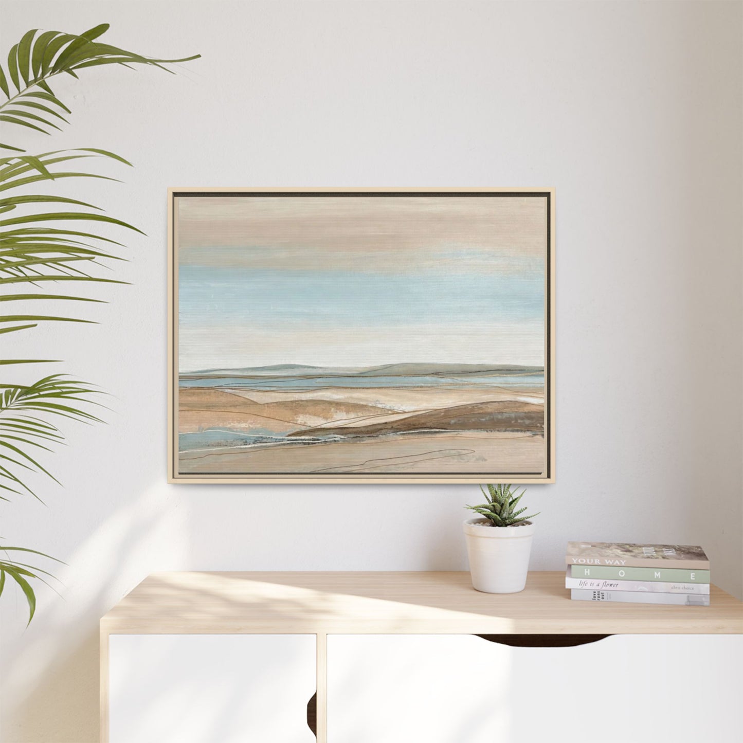 Framed Abstract Landscape Matte Canvas — Serene Coastal Horizon Wall Art
