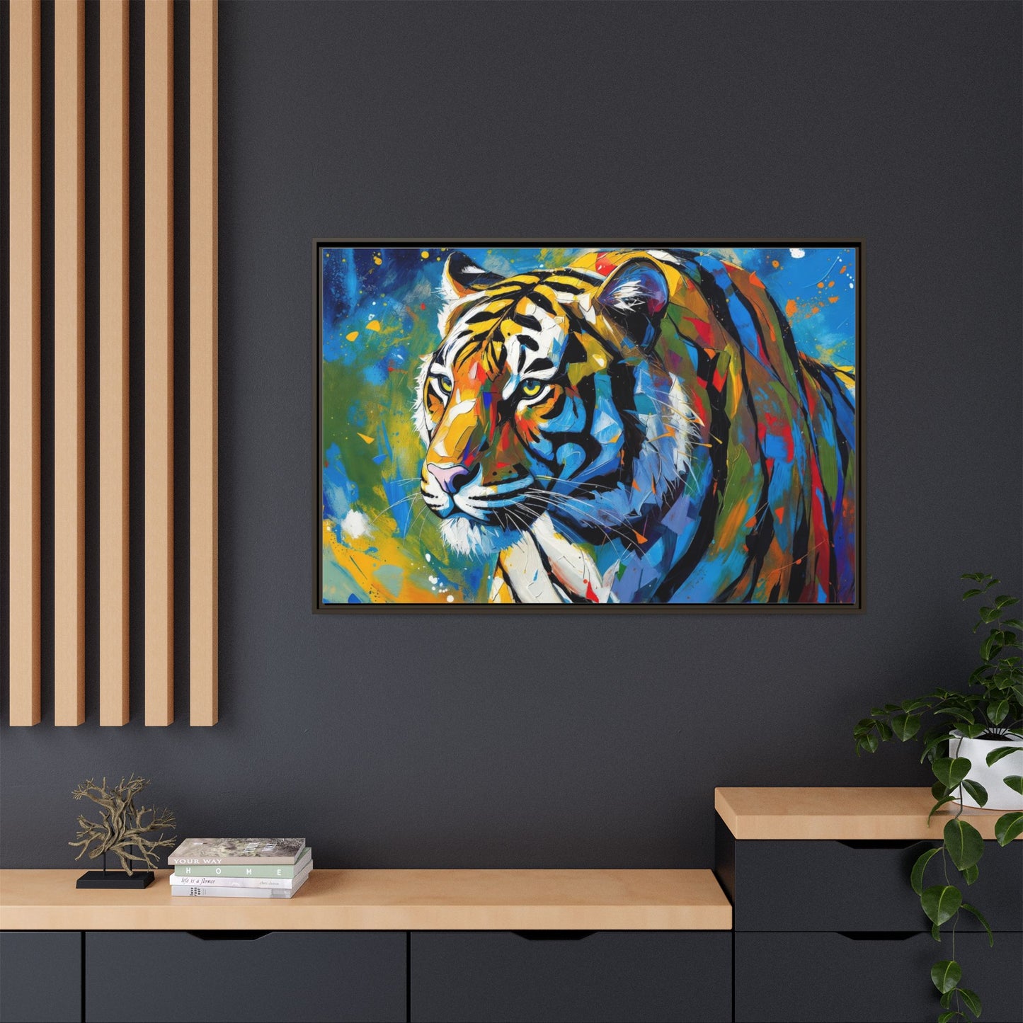 Colorful Tiger Matte Canvas Framed Art — Vibrant Wildlife Wall Decor