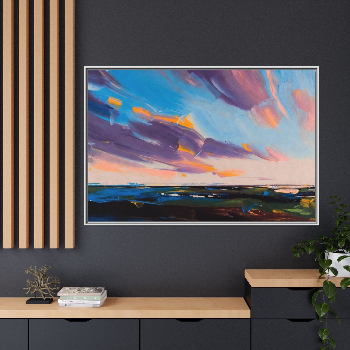 Framed Matte Canvas Abstract Seascape Sunset Art Print