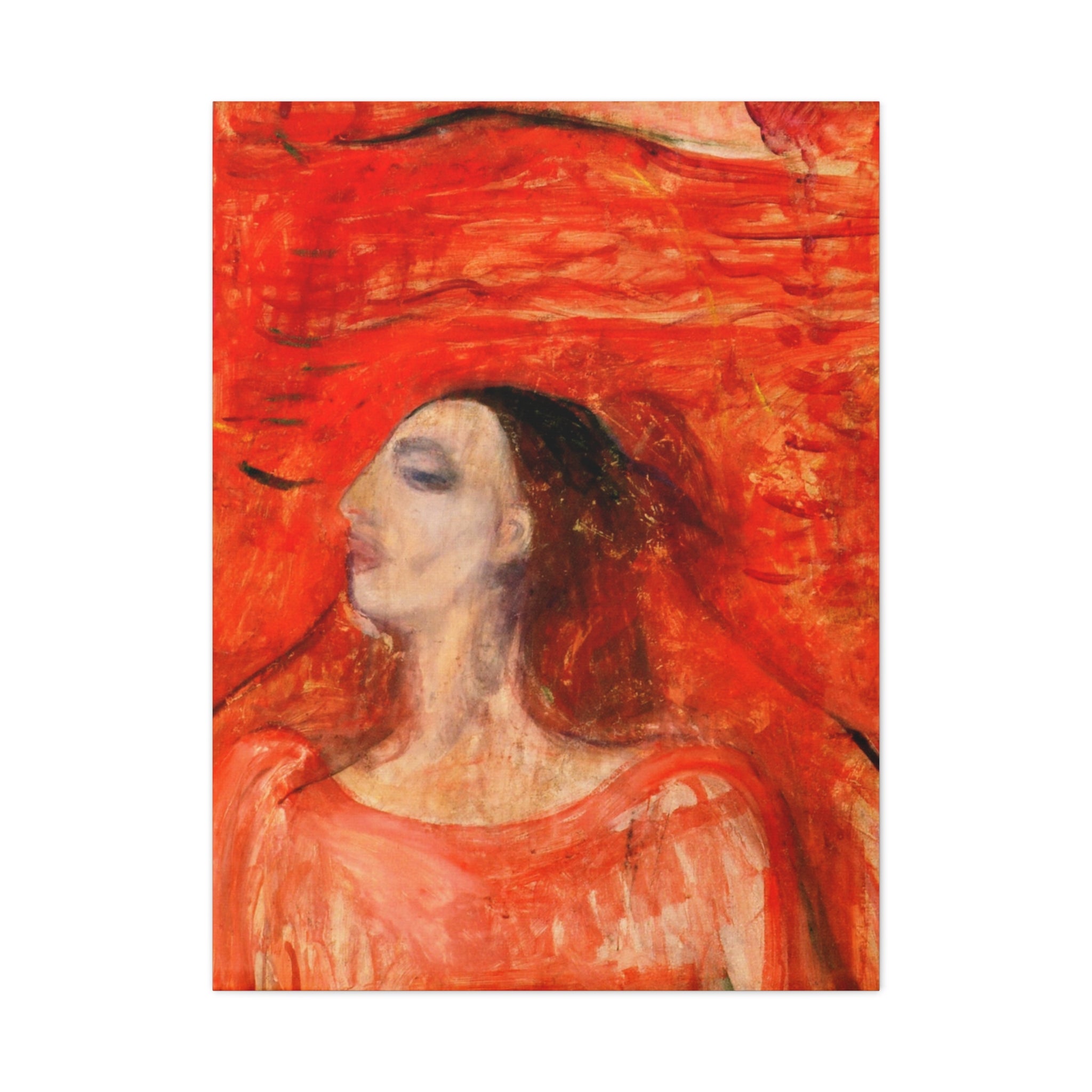 Woman's Head against a Red Background by Edvard Munch Matte Canvas Wall Art