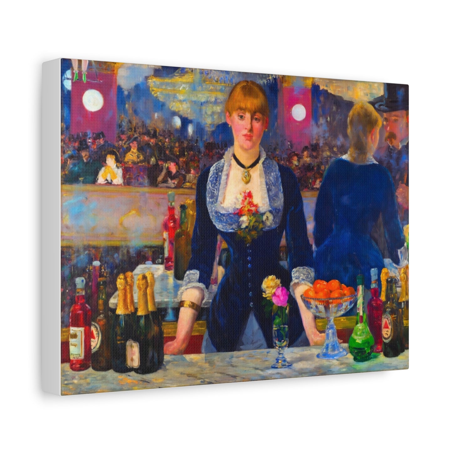 Bar at the Folies-Bergère Matte Canvas Print — Édouard Manet Style Barmaid Wall Art