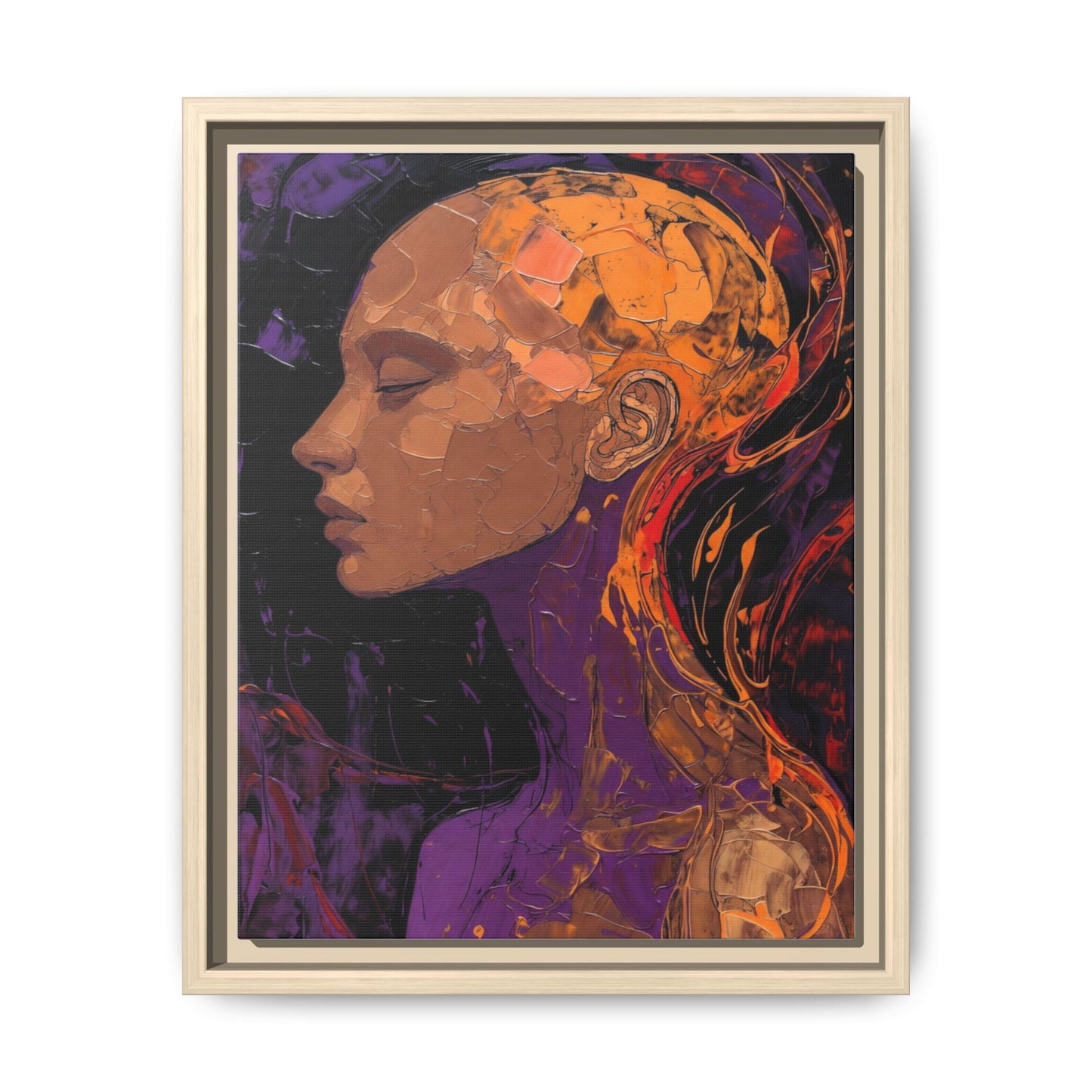 Abstract Profile Portrait Matte Framed Canvas — Multicolor Feminine Art Print