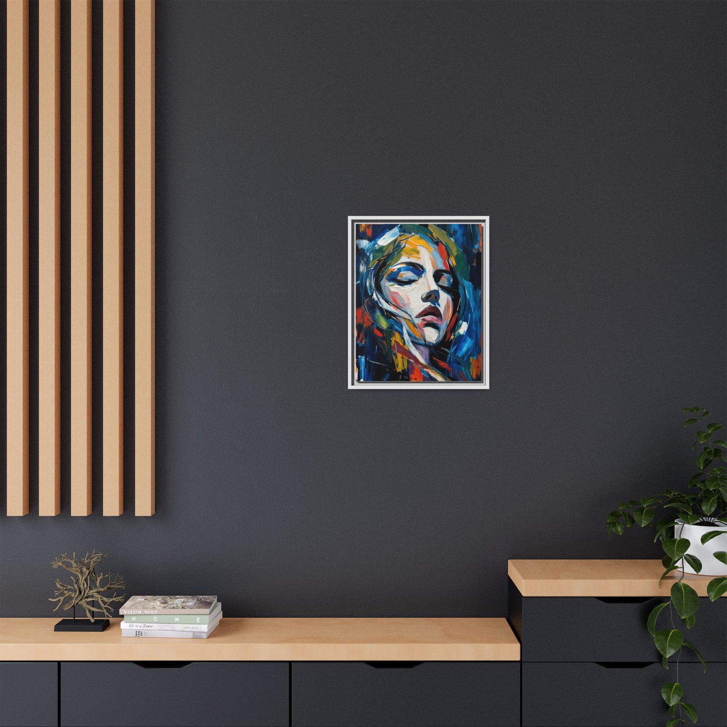 Abstract Colorful Woman Portrait — Framed Matte Canvas Wall Art
