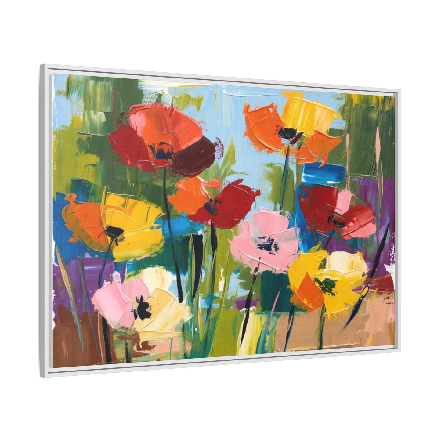Framed Floral Canvas Print — Colorful Abstract Poppy Artwork