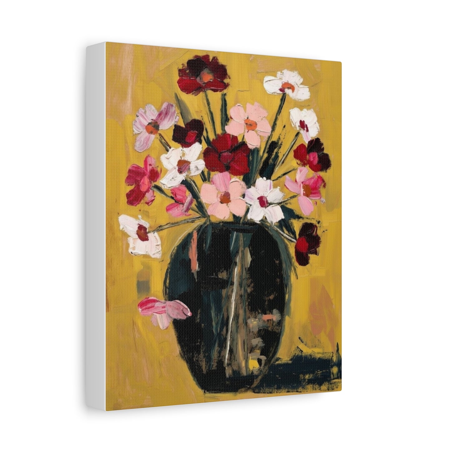 Floral Still Life Canvas Print  Pink & Red Wildflowers in Vase