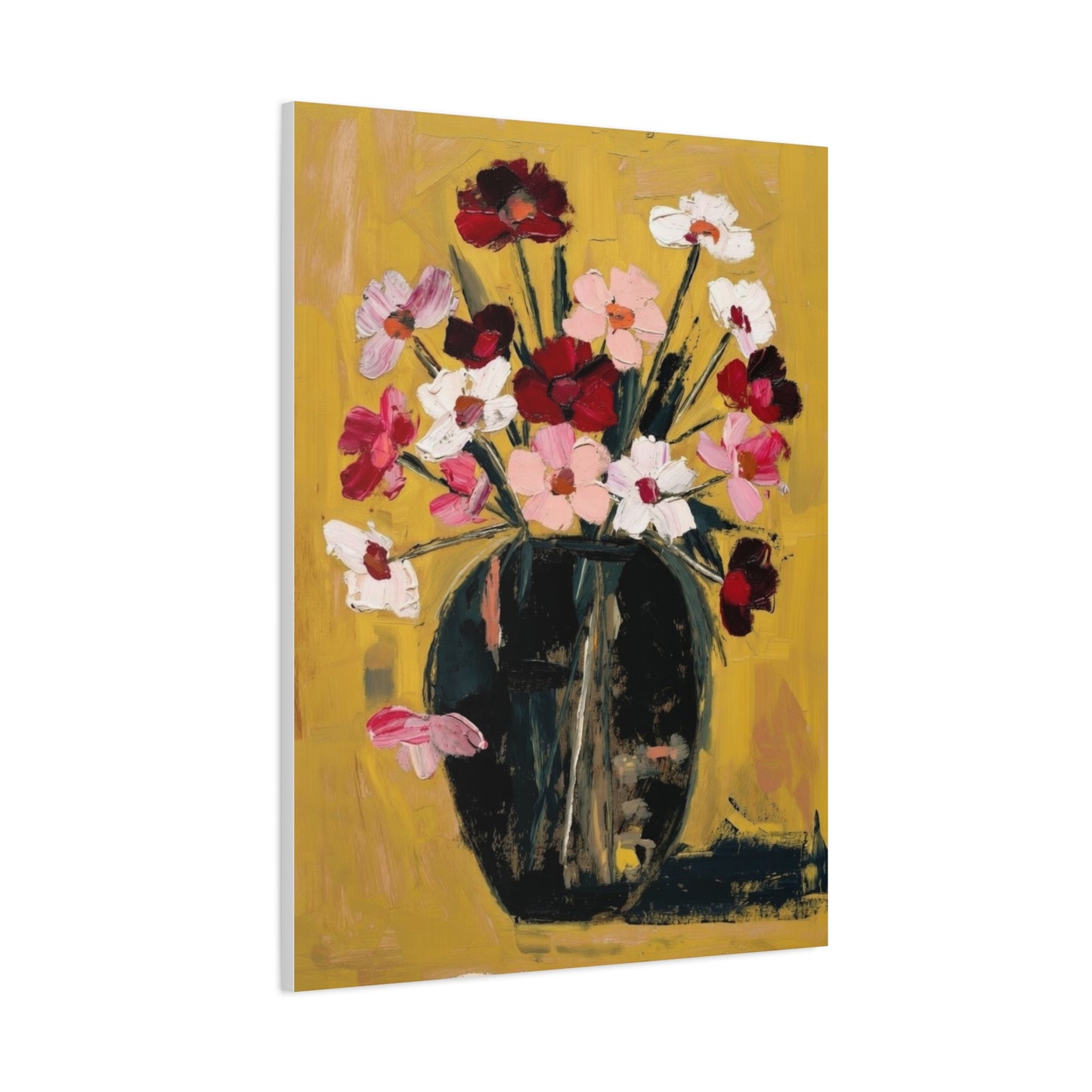 Floral Still Life Canvas Print  Pink & Red Wildflowers in Vase