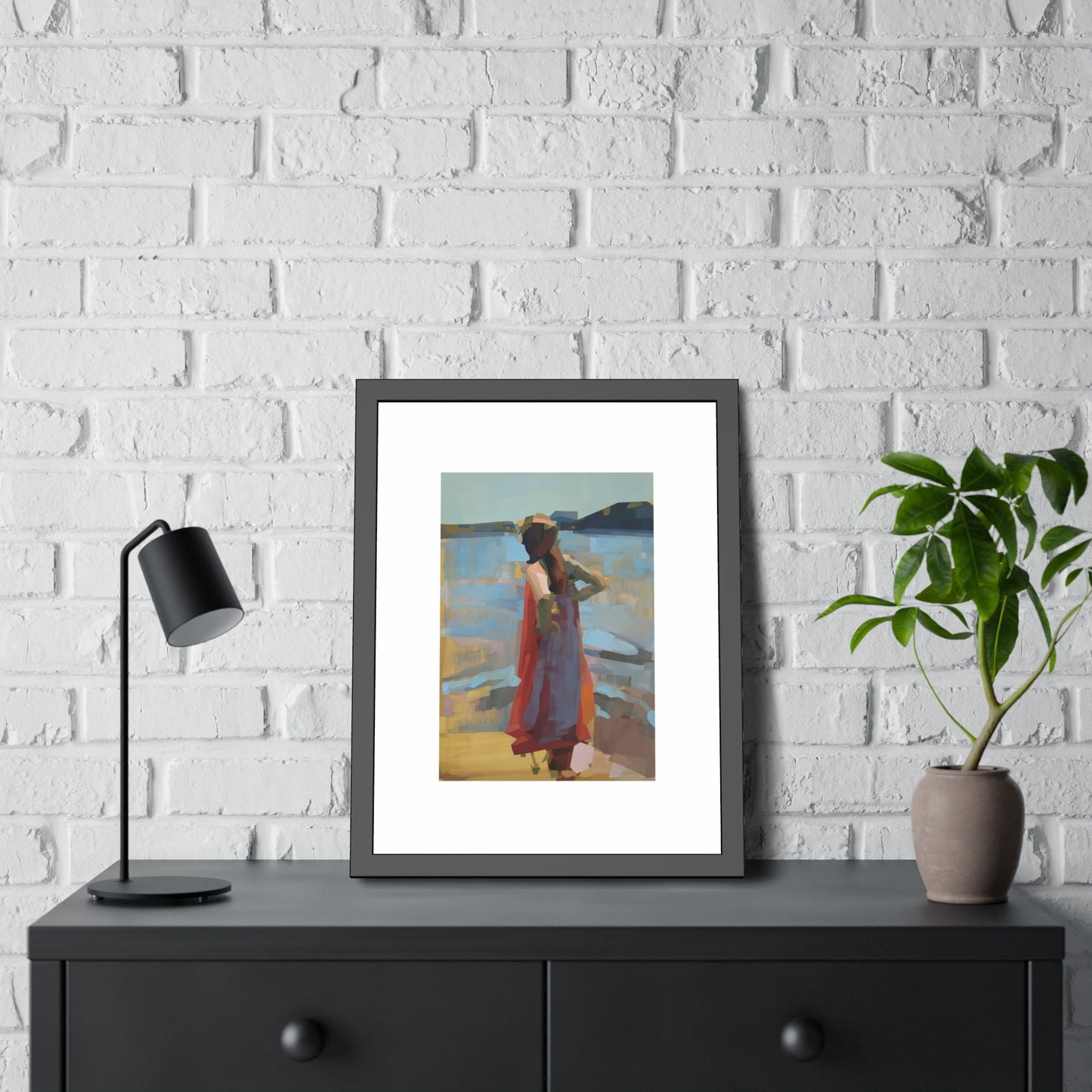 Framed Art Print — Woman at the Shore Impressionist Poster