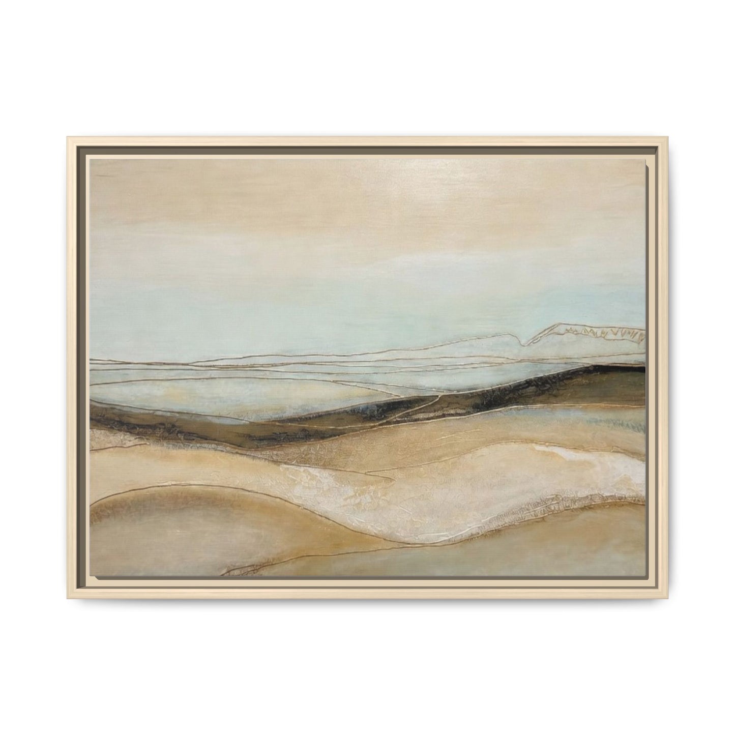 Framed Matte Canvas Wall Art — Neutral Abstract Landscape in Soft Blues & Earth Tones
