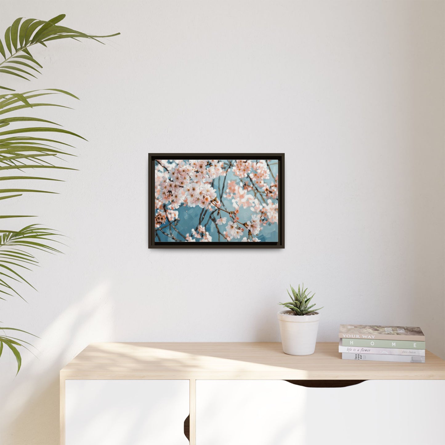Framed Cherry Blossom Matte Canvas Print — Soft Pink Floral Wall Art