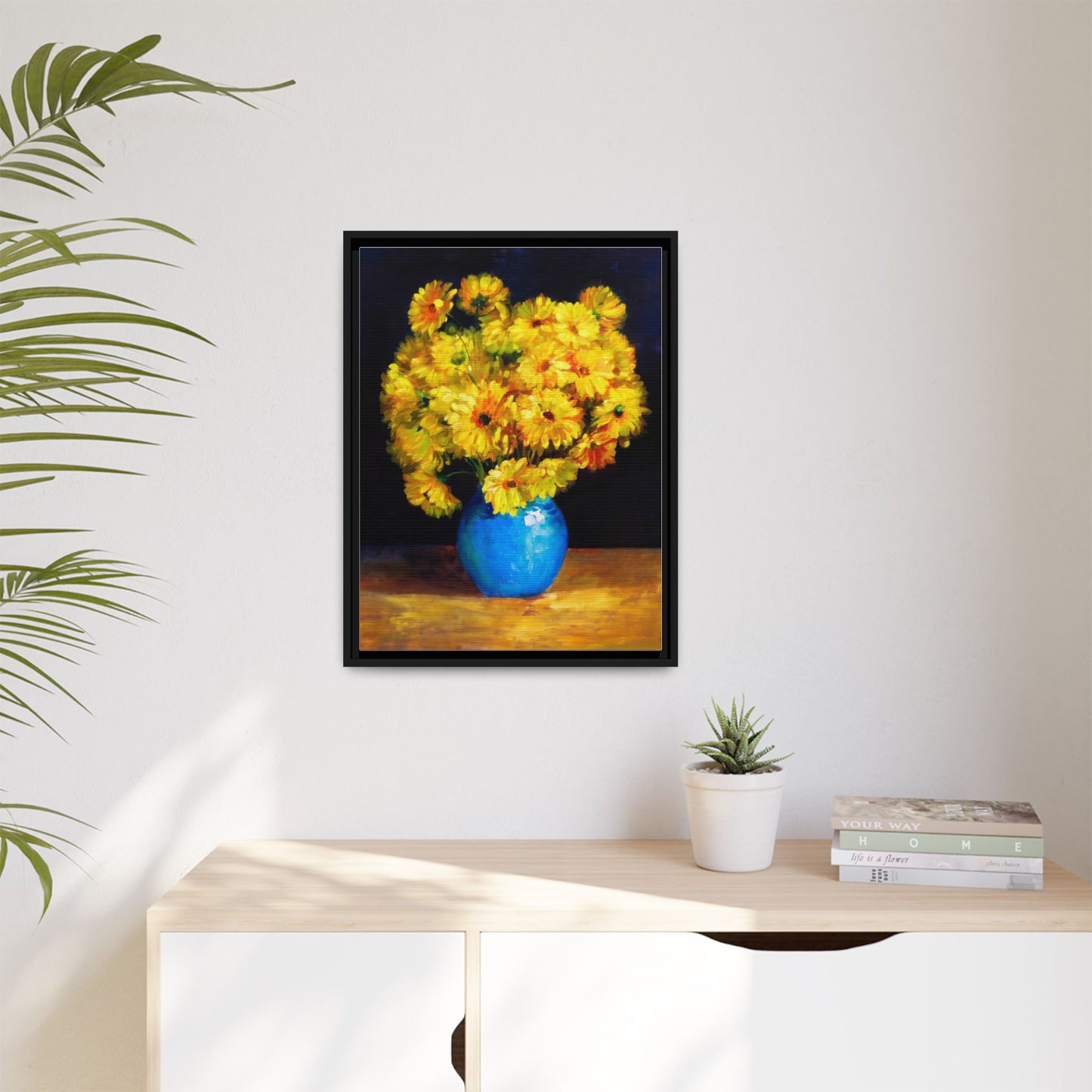 Yellow Daisy Bouquet Matte Canvas Framed Wall Art