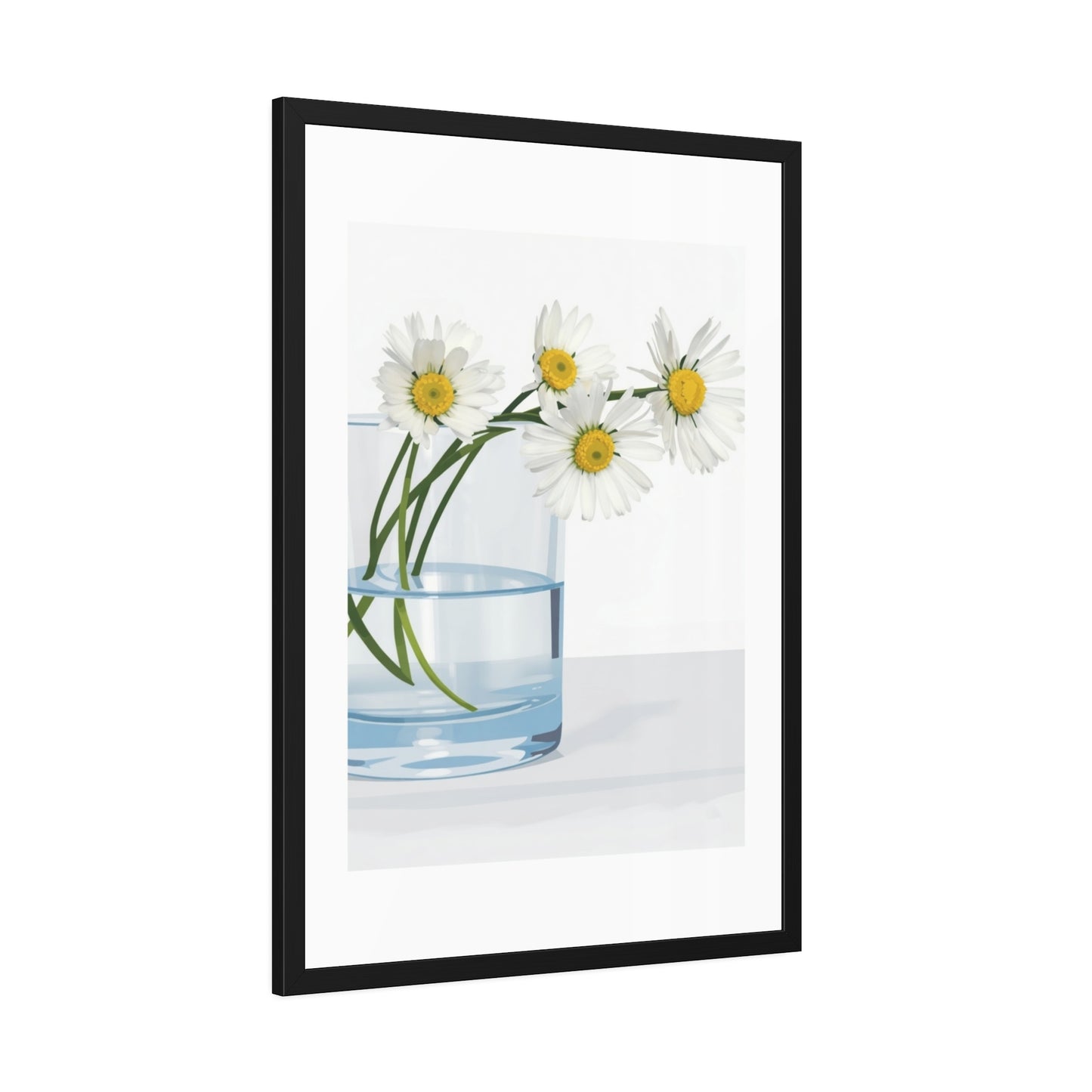 Framed Poster — Daisies in Glass Vase Wall Art, Minimal Botanical Print for Living Room