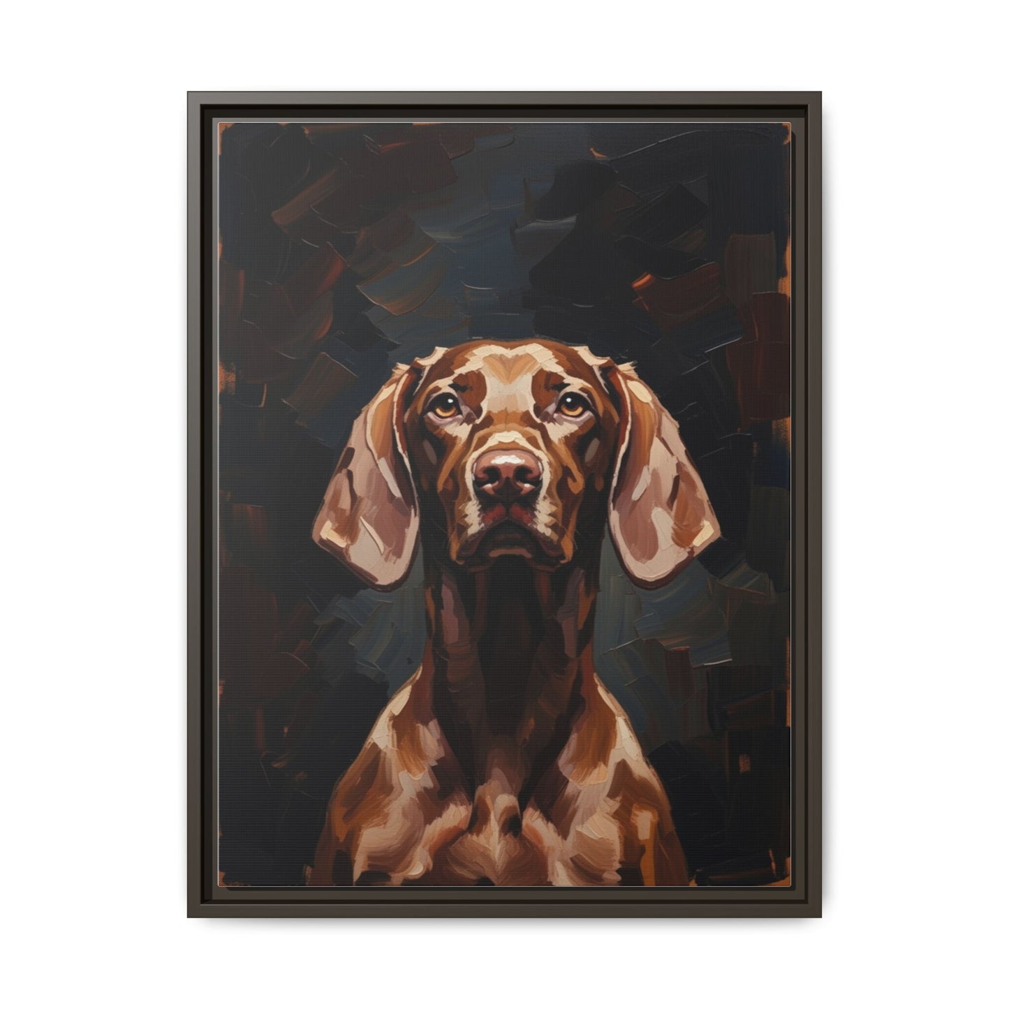 Framed Matte Canvas Dog Portrait – Brown Vizsla Wall Art