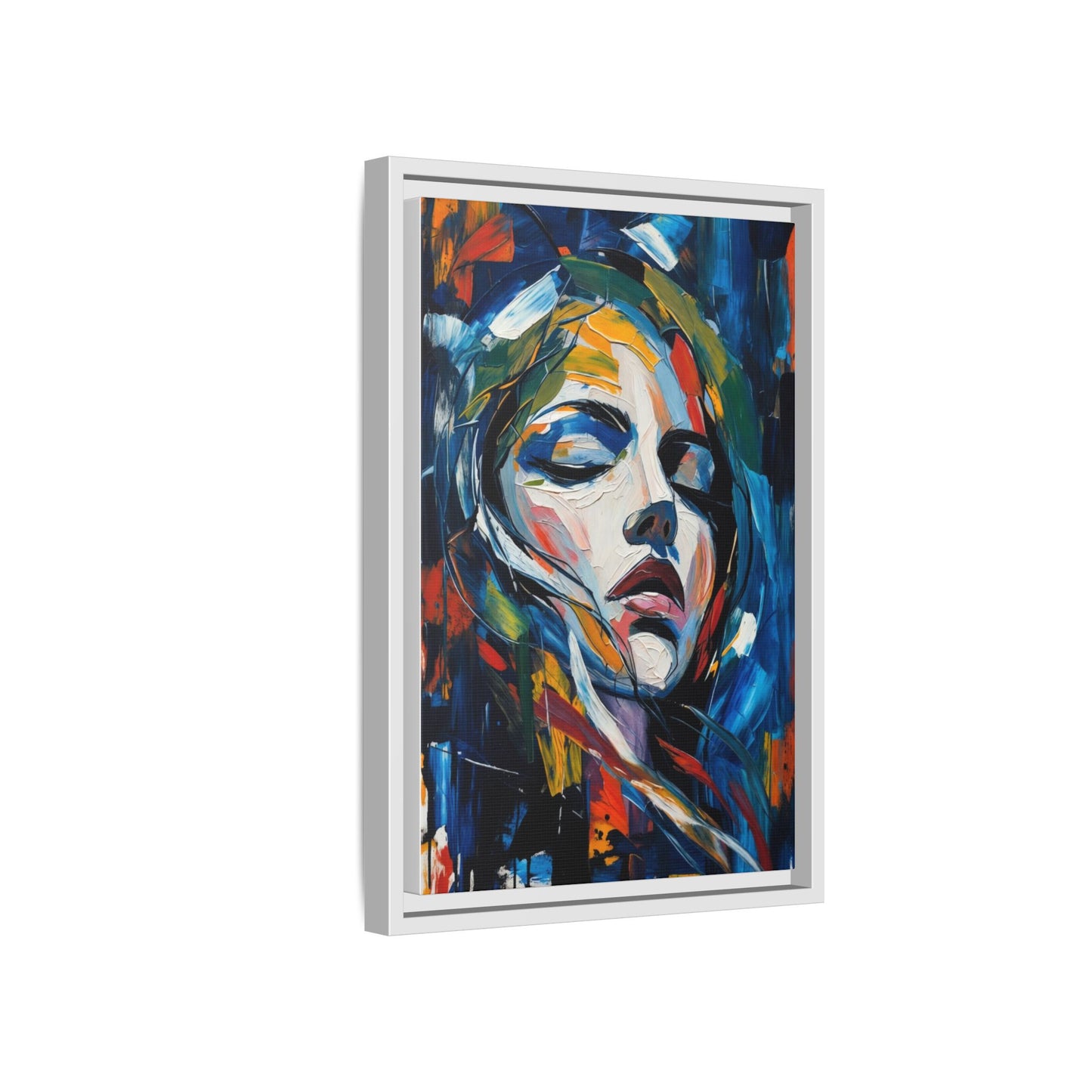 Abstract Colorful Woman Portrait — Framed Matte Canvas Wall Art
