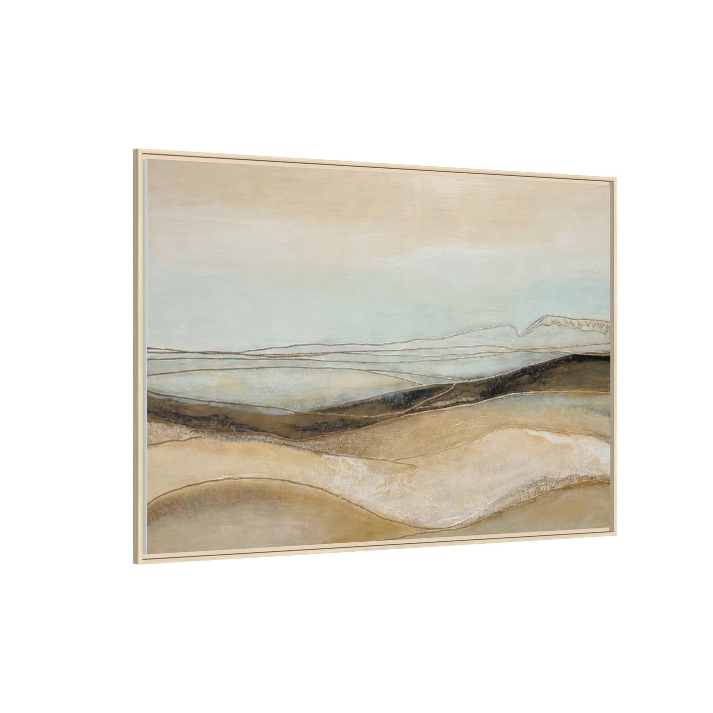 Framed Matte Canvas Wall Art — Neutral Abstract Landscape in Soft Blues & Earth Tones