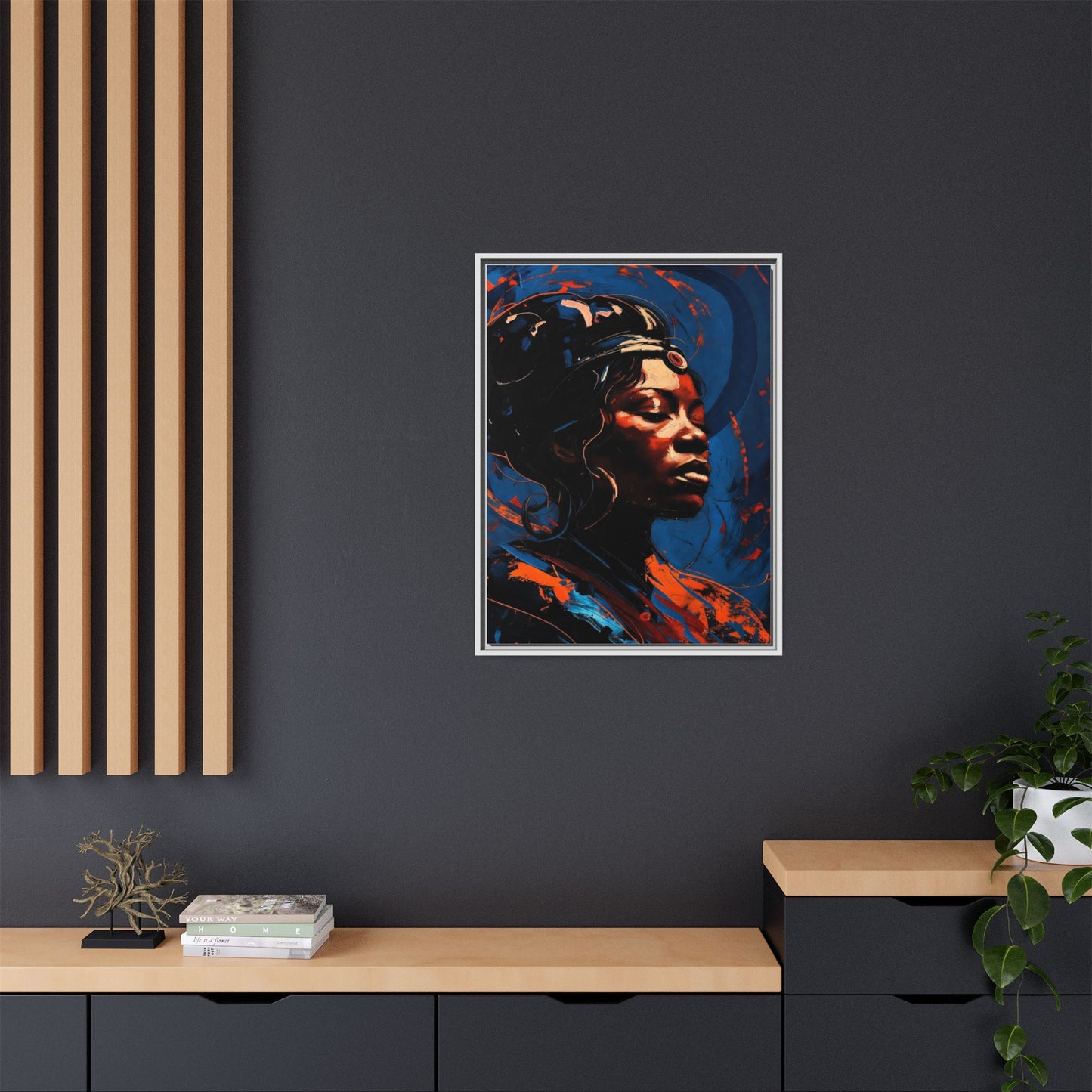 Framed Matte Canvas Art - Vibrant Portrait of a Black Woman (Multi-Color)