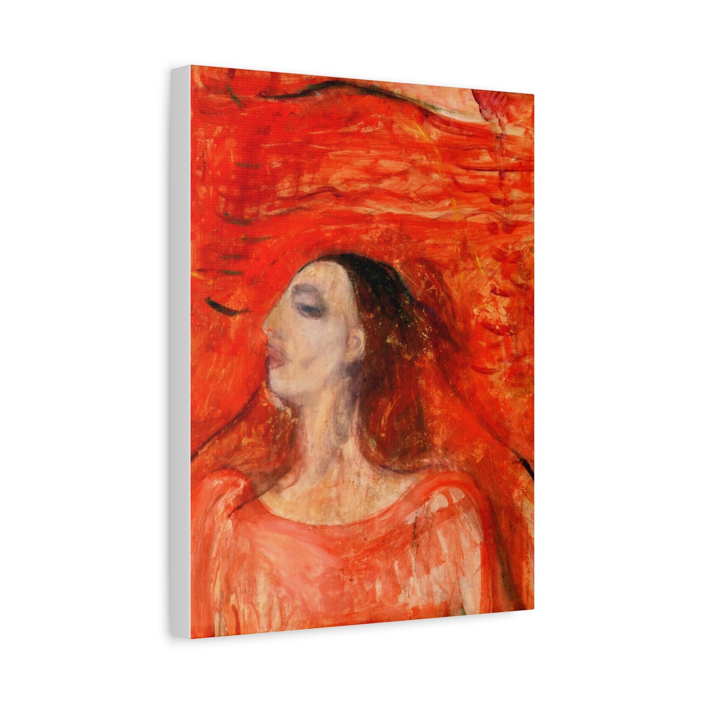 Woman's Head against a Red Background by Edvard Munch Matte Canvas Wall Art