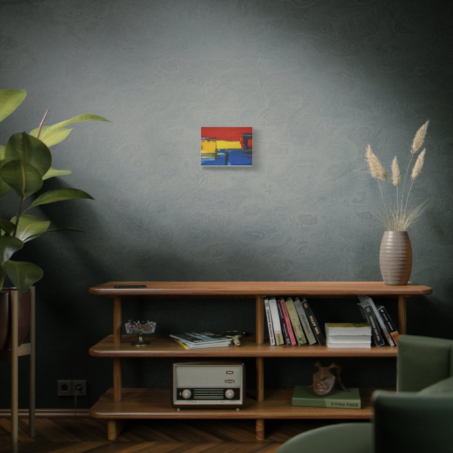 Abstract Color Block Matte Canvas Wall Art — Red, Yellow & Blue Stretched Canvas