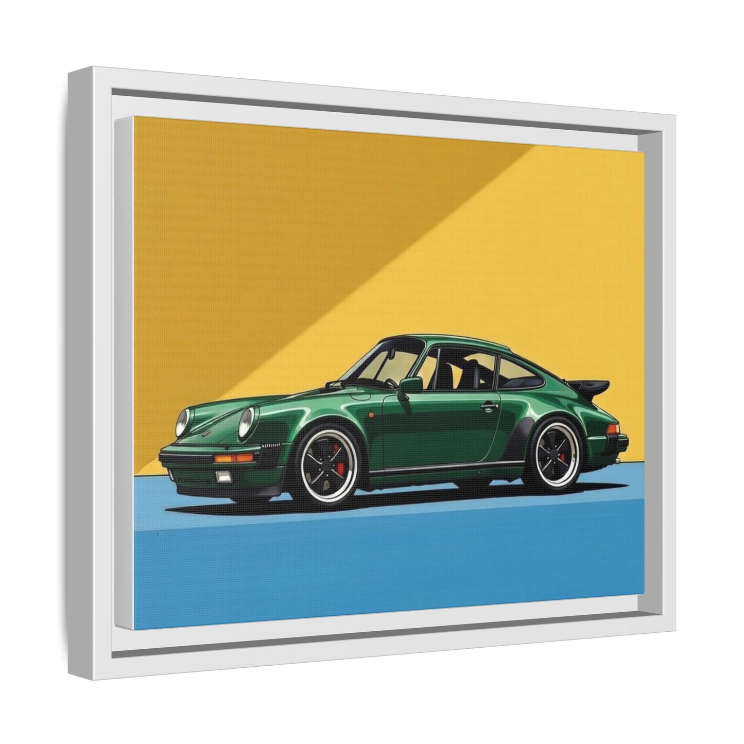 Framed Matte Canvas — Green Sports Car Wall Art