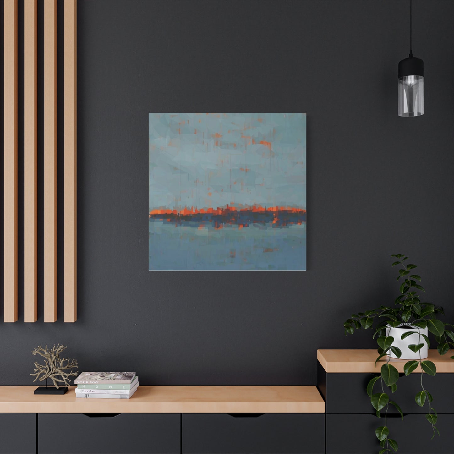 Abstract Coastal Horizon Canvas Print — Blue Teal with Orange Accent