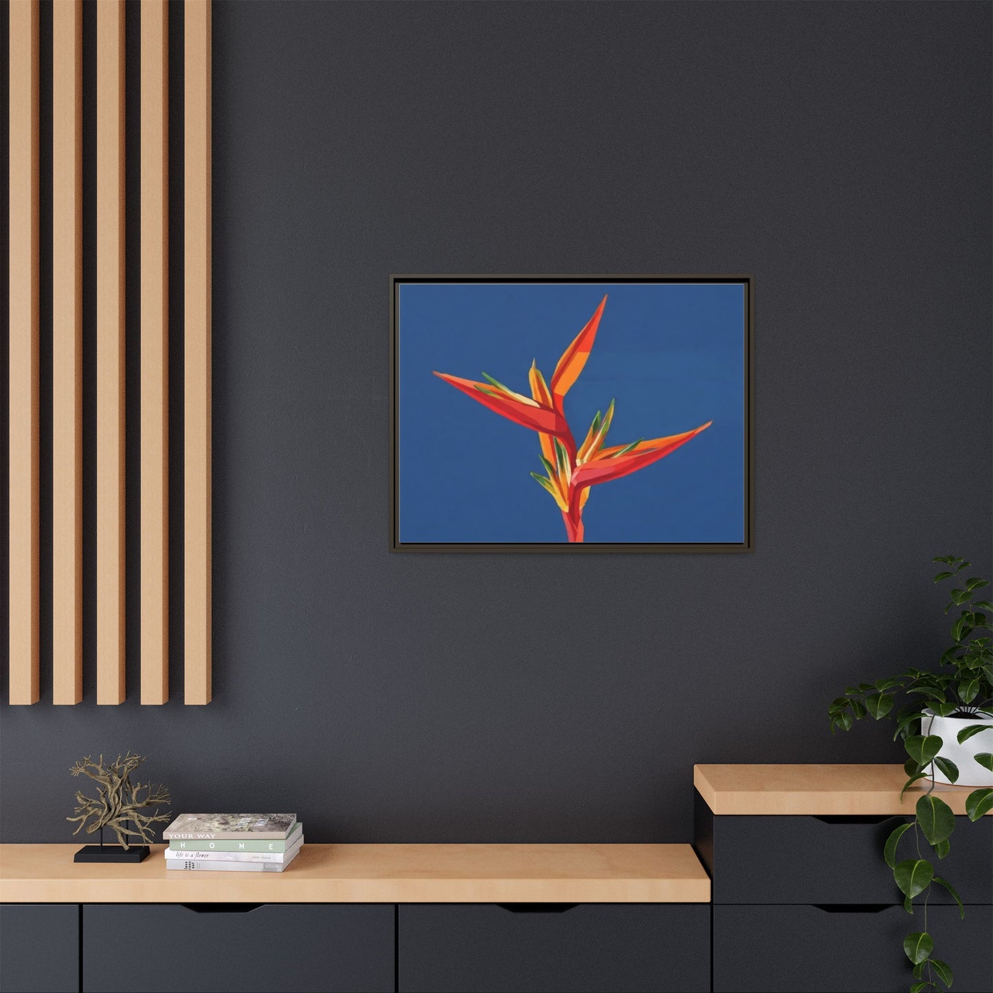 Framed Matte Canvas – Tropical Bird of Paradise Floral Wall Art