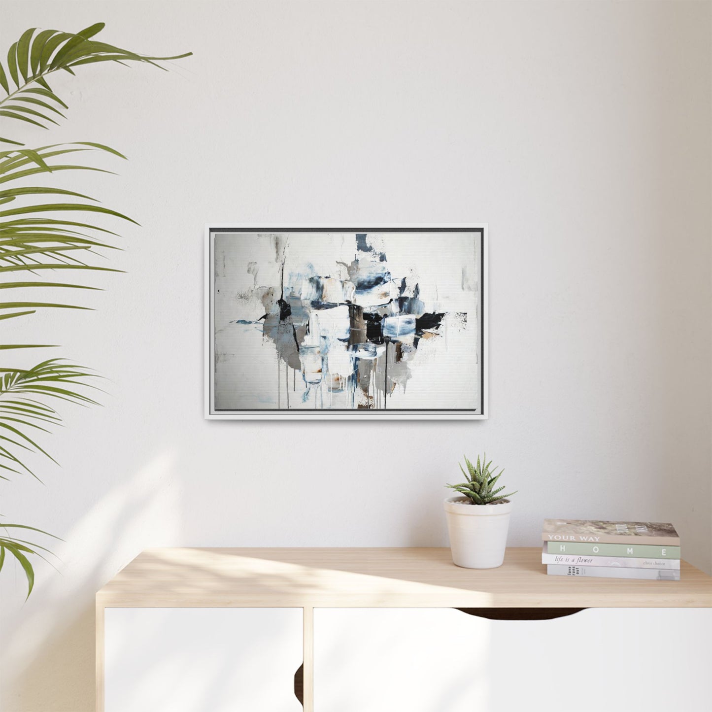 Framed Abstract Canvas Art — Blue Neutral Modern Wall Print