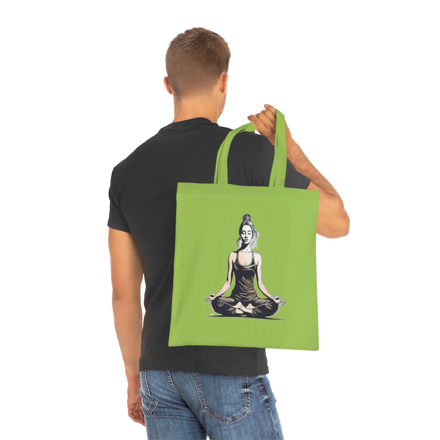 Yoga Meditation Cotton Tote Bag — Lotus Pose Graphic Beach & Market Tote
