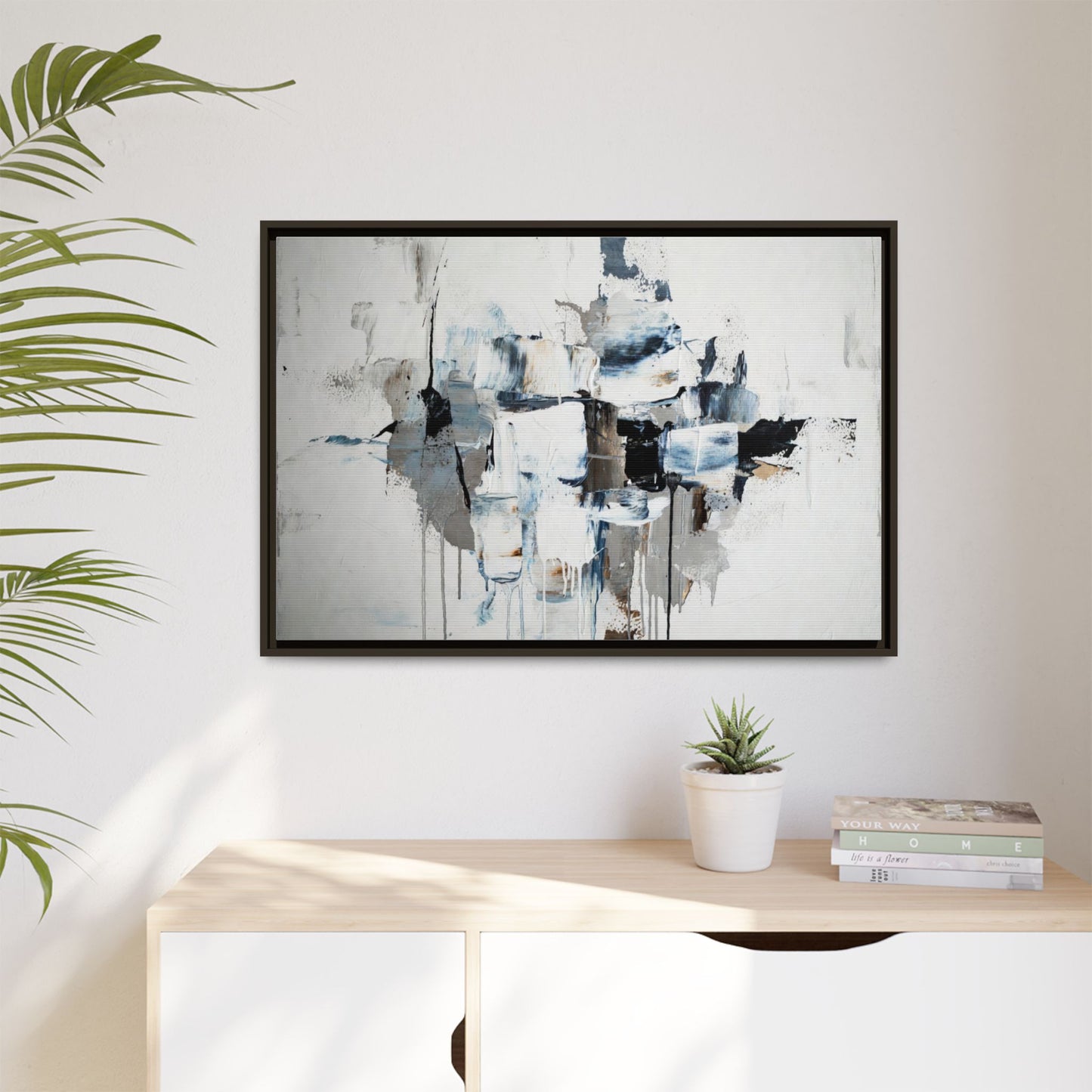Framed Abstract Canvas Art — Blue Neutral Modern Wall Print