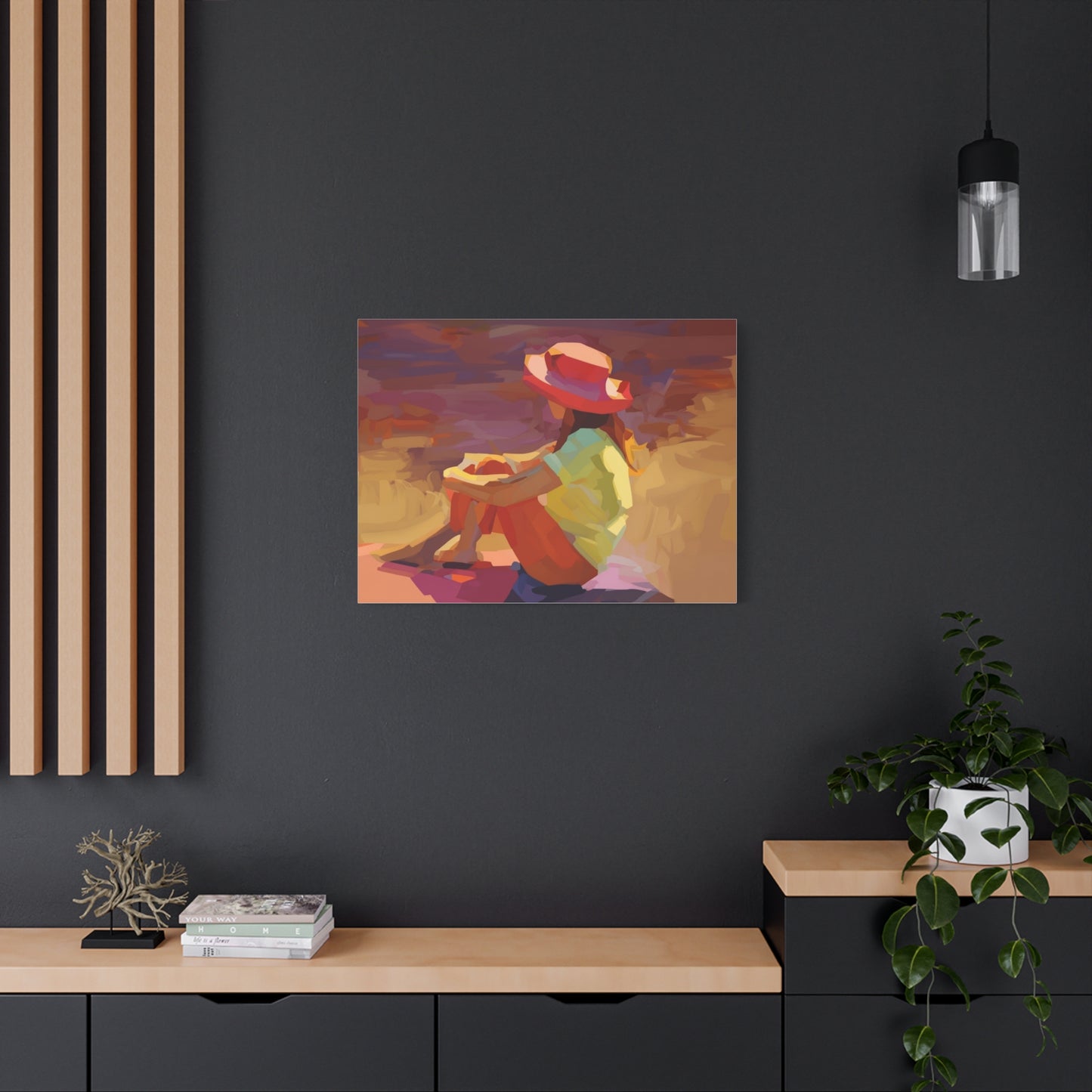 Sunset Daydream Canvas Art — Girl in Hat Matte Stretched Wall Art