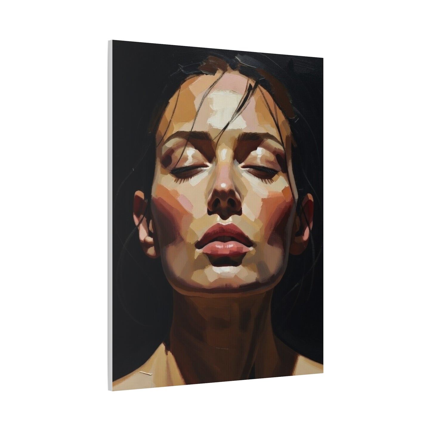 Contemporary Portrait Canvas Print — Meditative Woman Matte Stretched Wall Art