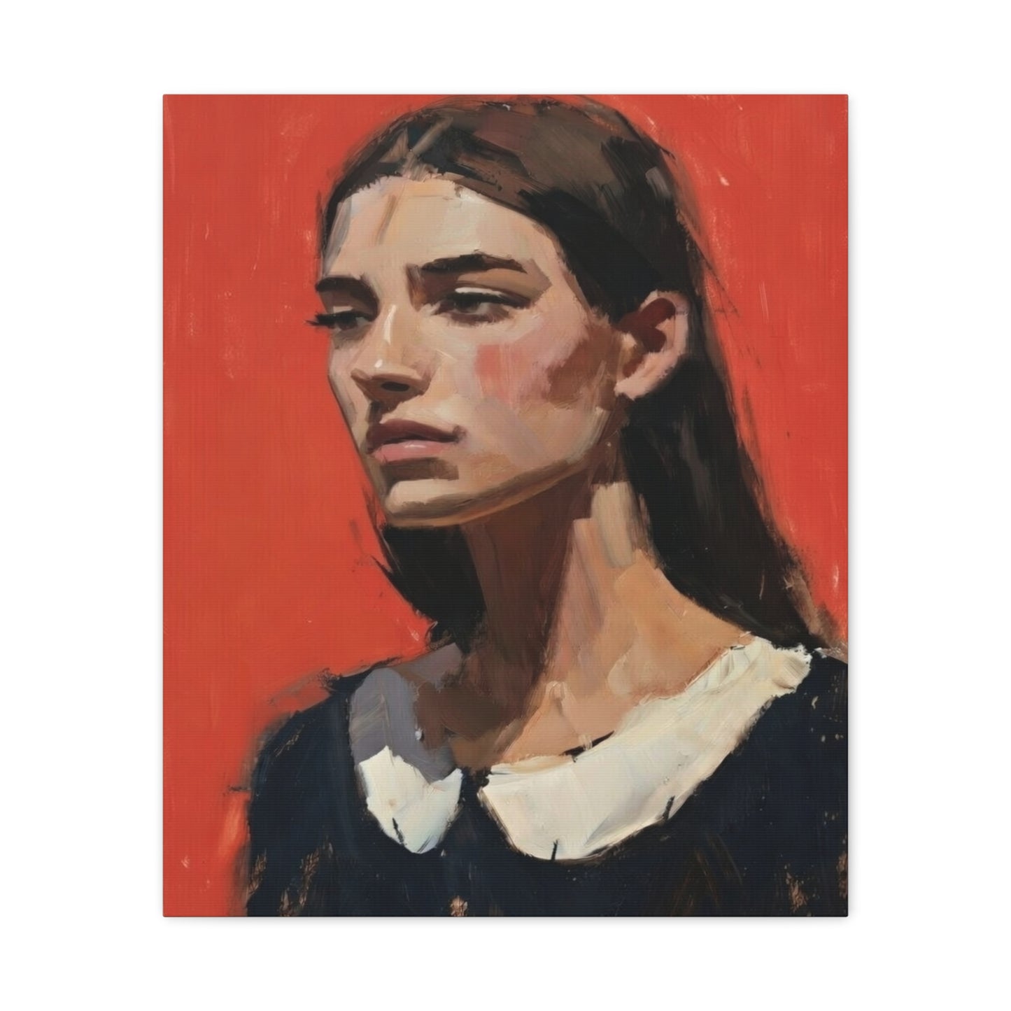 Portrait Canvas Print — Moody Red Figurative Art on Matte Stretched Canvas