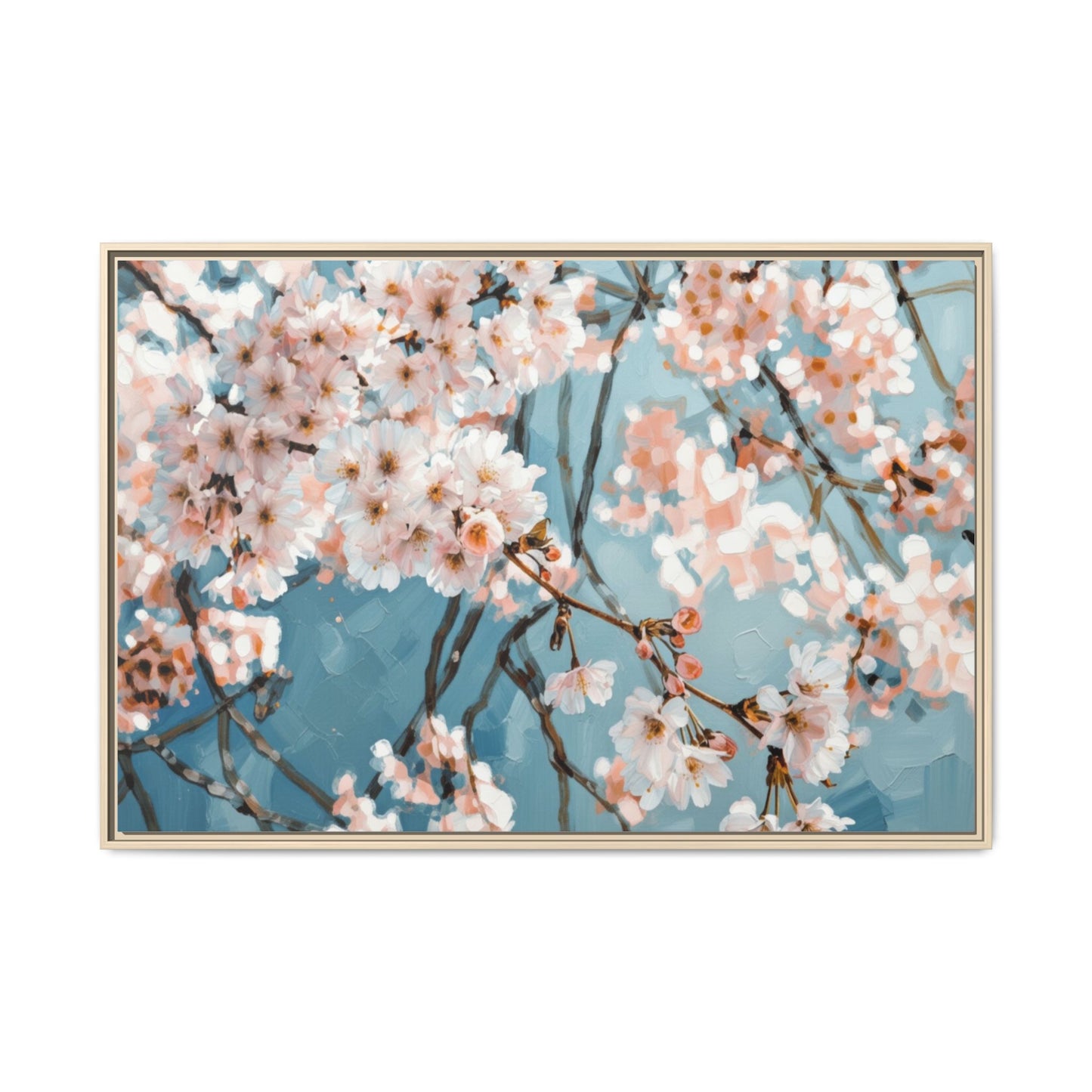Framed Cherry Blossom Matte Canvas Print — Soft Pink Floral Wall Art