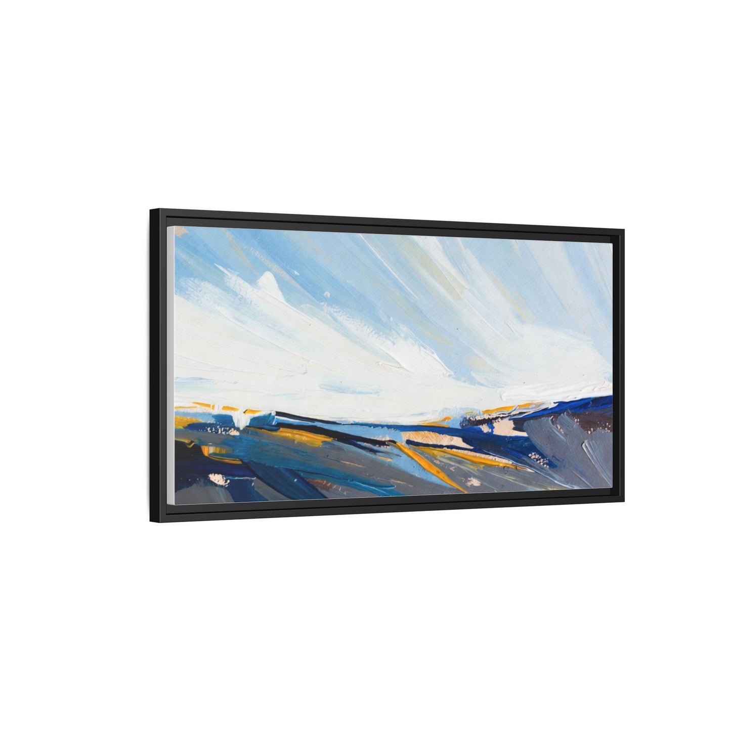 Framed Abstract Seascape Canvas Print — Matte Multi‑Color Wall Art