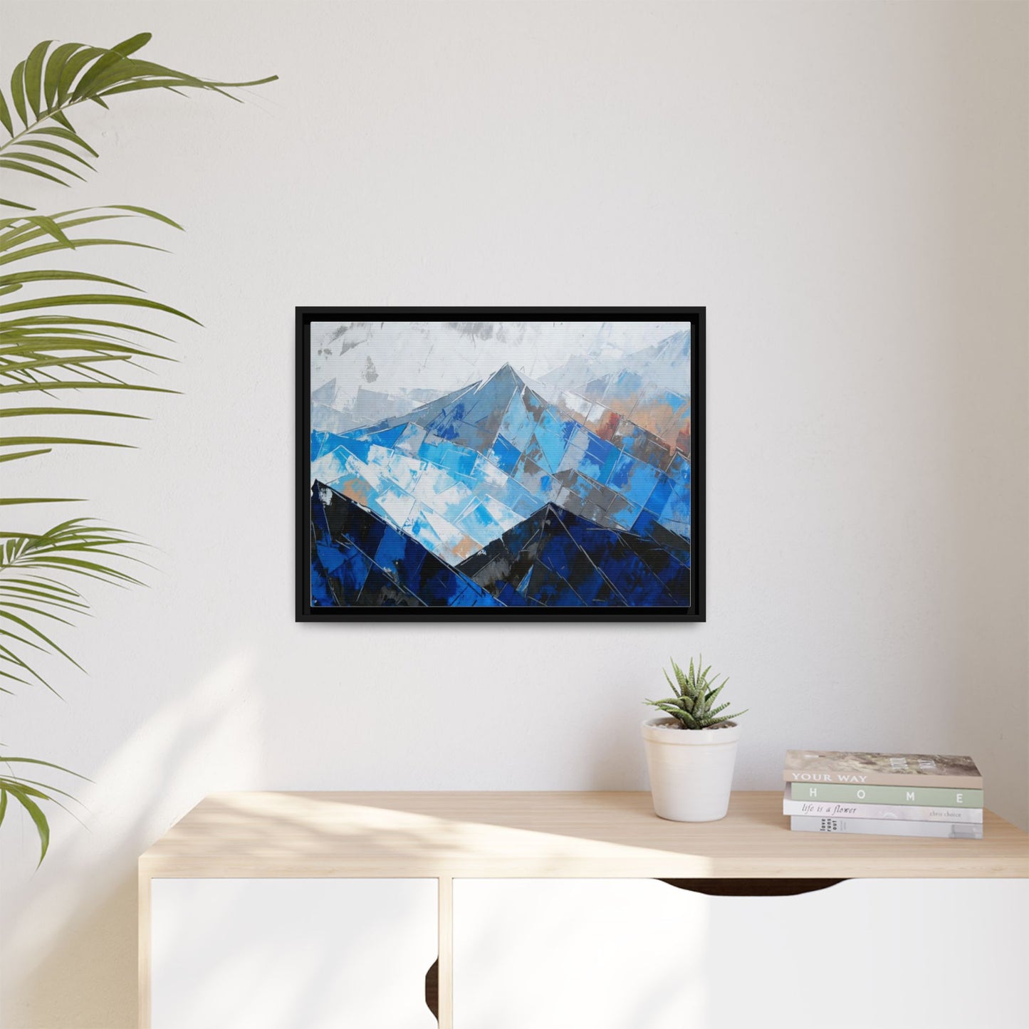 Framed Matte Canvas Blue Mountain Abstract Wall Art