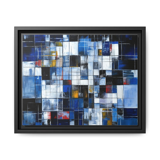 Abstract Blue Grid Matte Canvas Framed Art Print