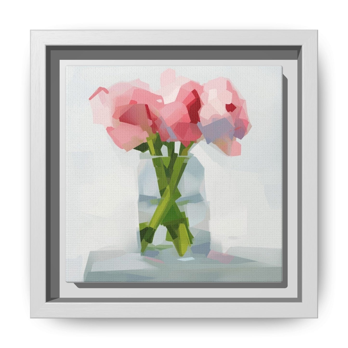 Framed Floral Canvas Art — Pink Peonies in Vase (Matte)
