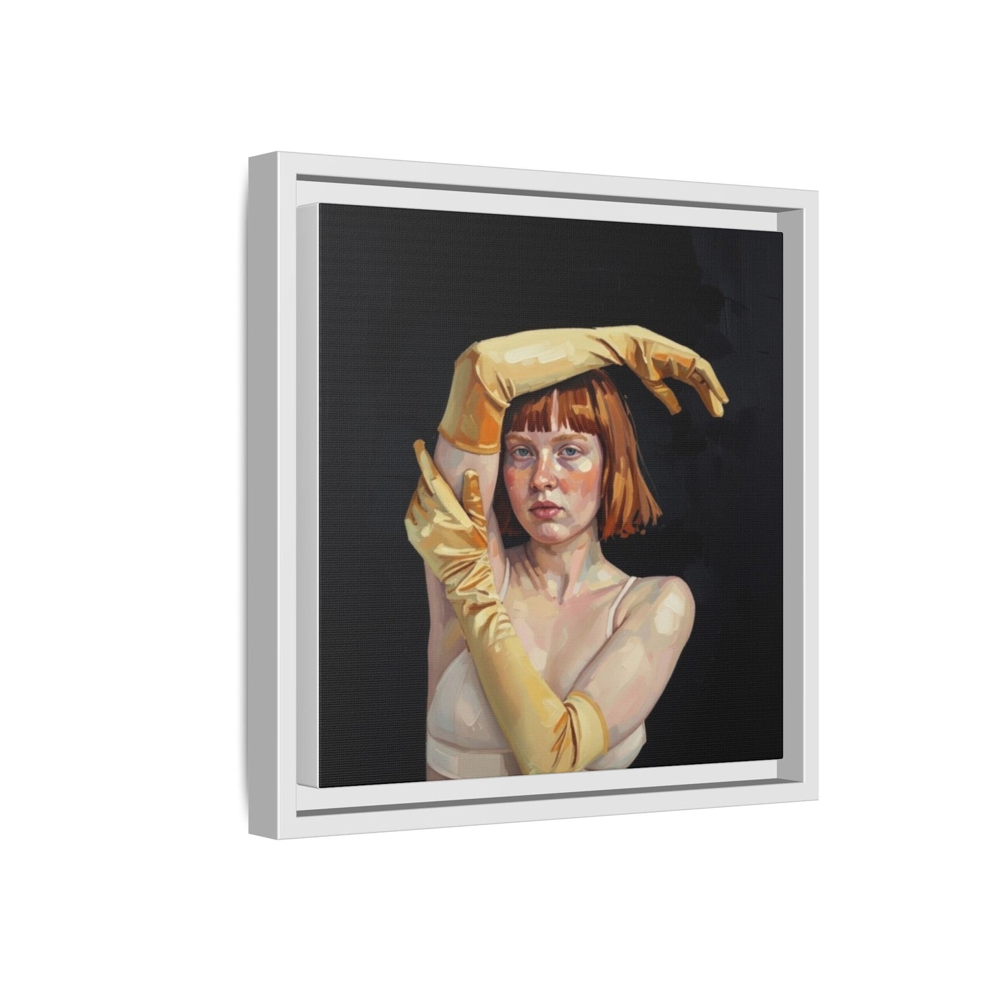 Framed Matte Canvas Art – Portrait of Woman in Yellow Gloves
