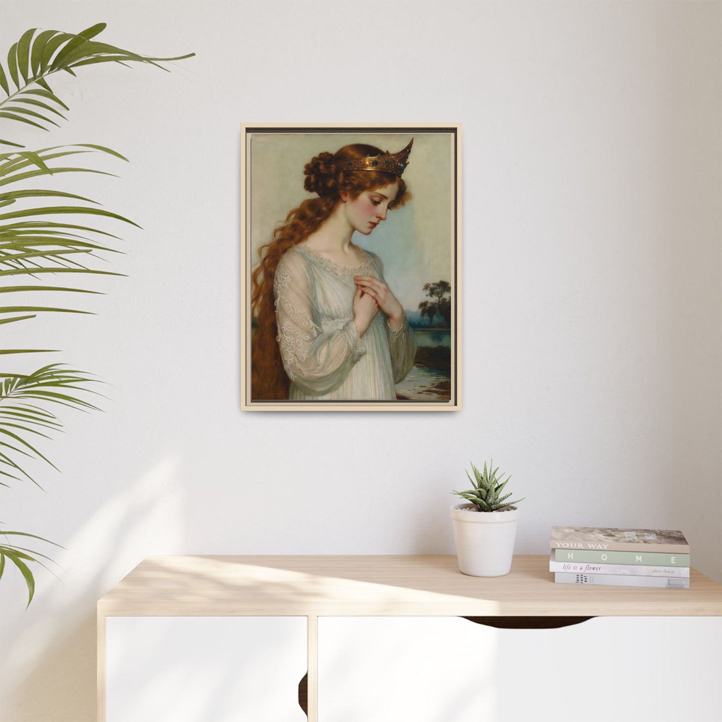 Framed Matte Canvas Print — Vintage Pre-Raphaelite Princess Portrait