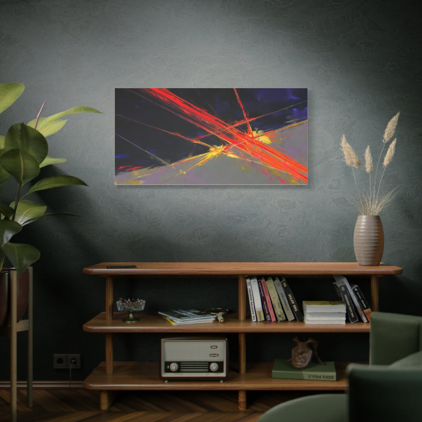 Abstract Red Streaks Matte Canvas Print — Modern Geometric Wall Art
