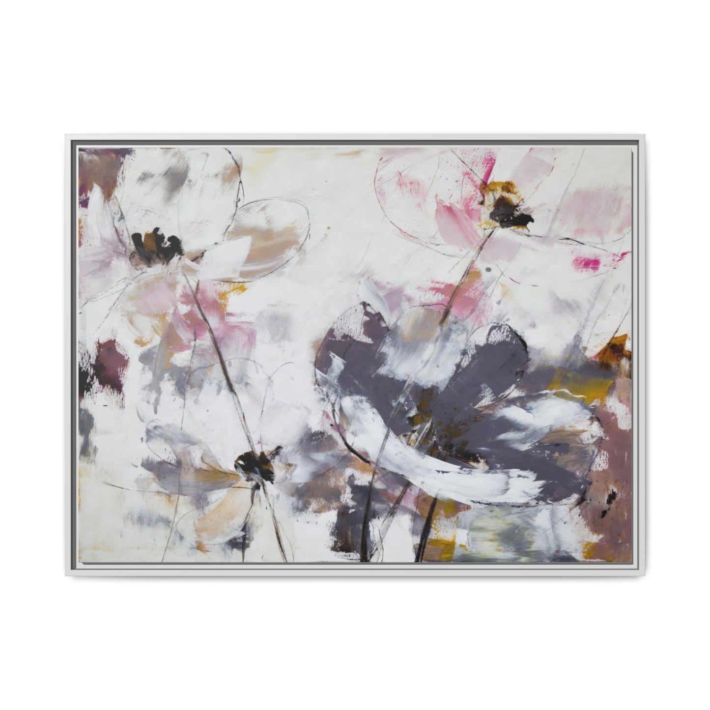 Abstract Floral Matte Canvas Framed Wall Art — Soft Watercolor Blooms