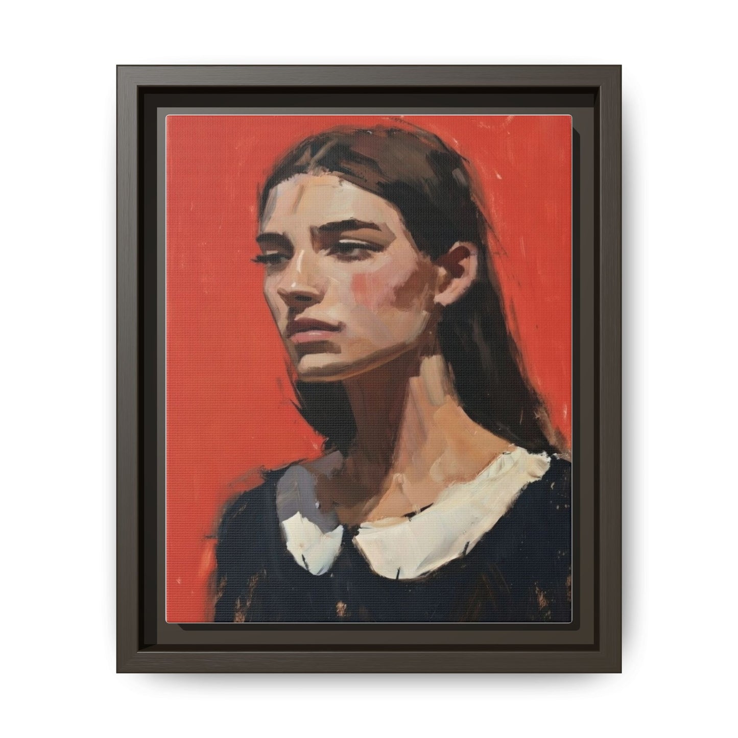 Framed Matte Canvas Portrait Print — Moody Red Figurative Art