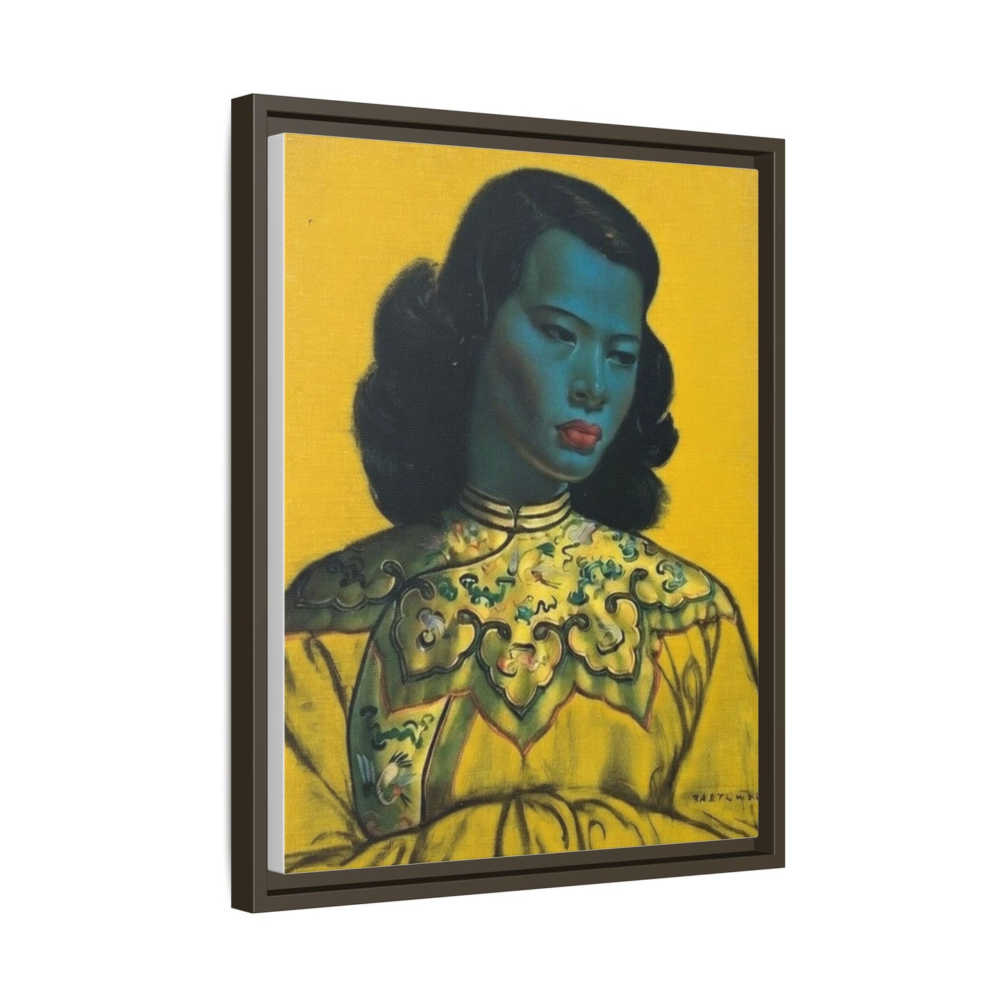 Framed Matte Canvas Art Print — Vintage Portrait with Yellow Background