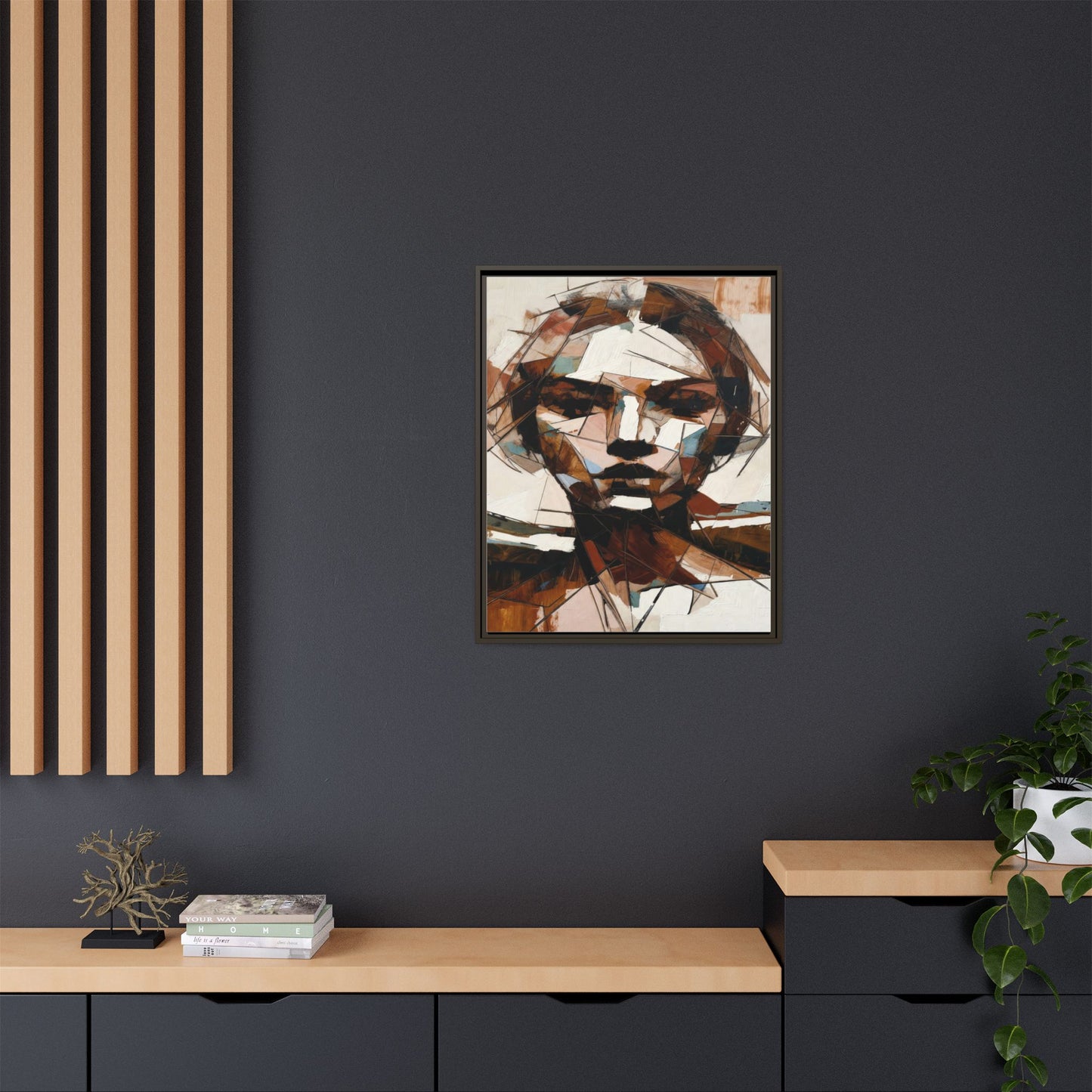 Abstract Woman Portrait Matte Canvas Framed — Geometric Multi-Color Wall Art