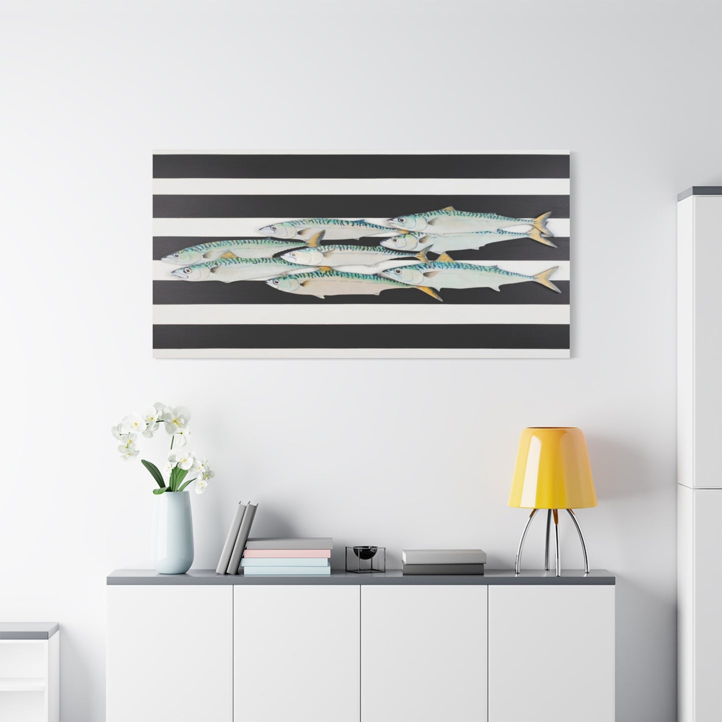 Striped Mackerel School Matte Canvas Print